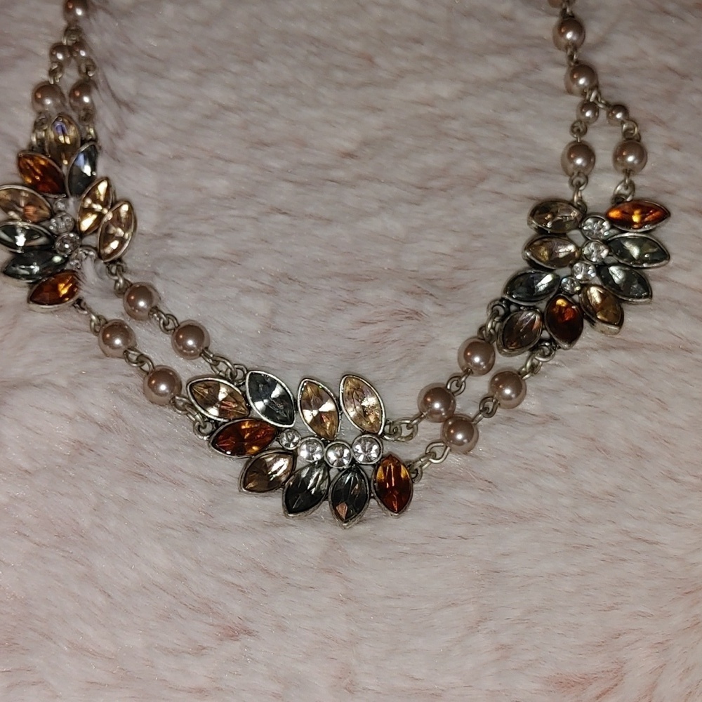 SIGNED NWT Vintage Rhinestone Leaves Necklace
